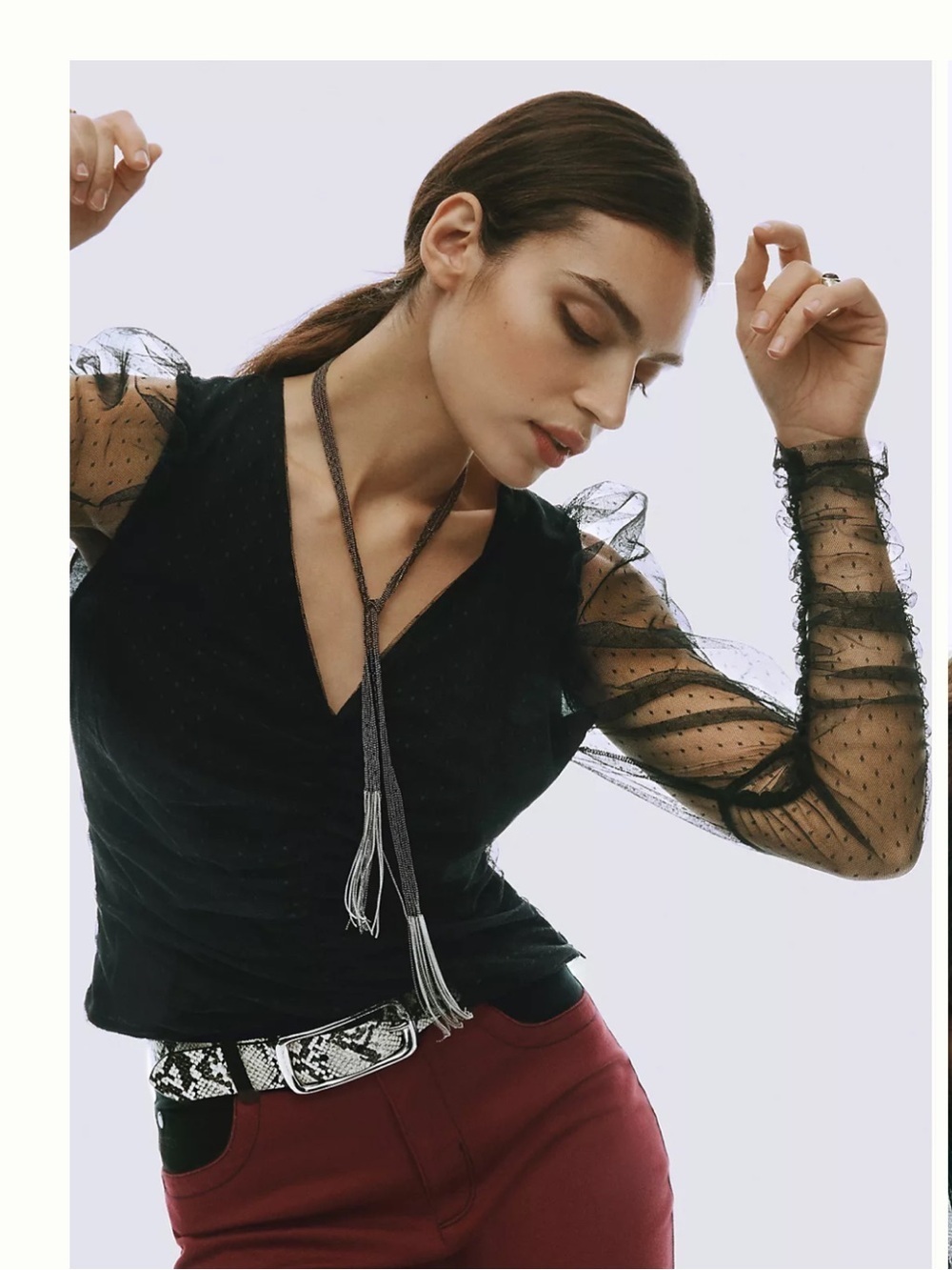 Anthropologie Maeve Sheer Puff Sleeve Polkadot Top in Black